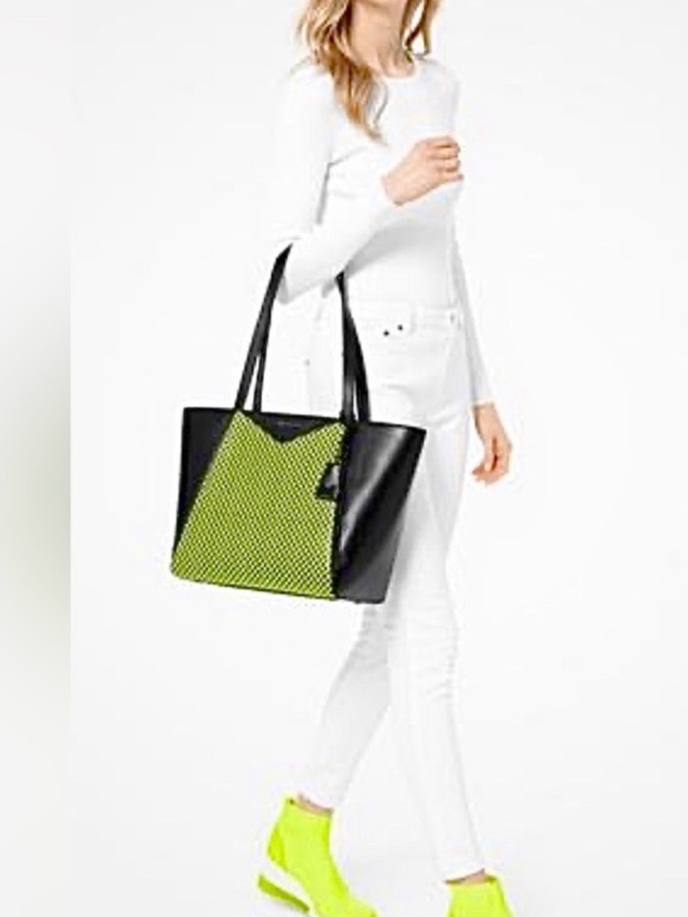 MICHAEL KORS Whitney Large Checkerboard Leather Tote 🖤💚💛 - Picture 2 of 10